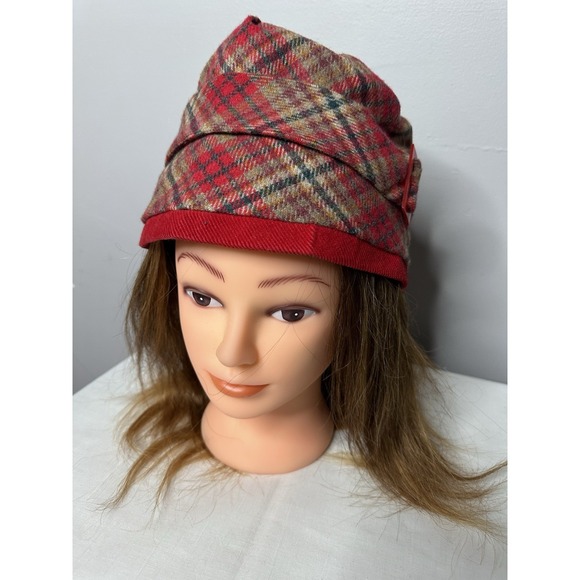 Dapper Flapper Accessories - Dapper flapper Hat wool vintage Bucket Hat One Size Red Plaid